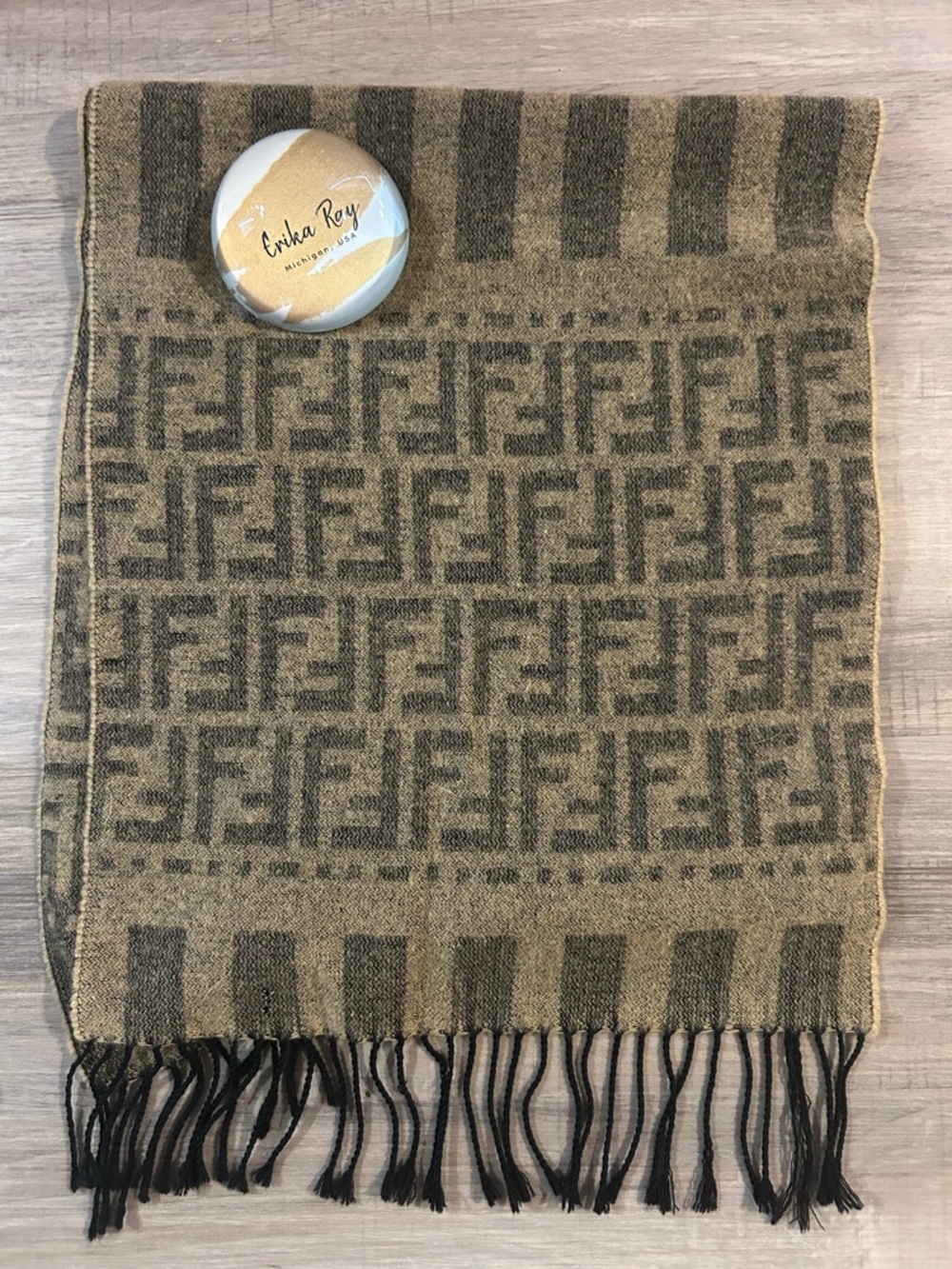 Fendi‎ Beige and Gray Signature Monogram Lambswool Scarf - Picture 3 of 14